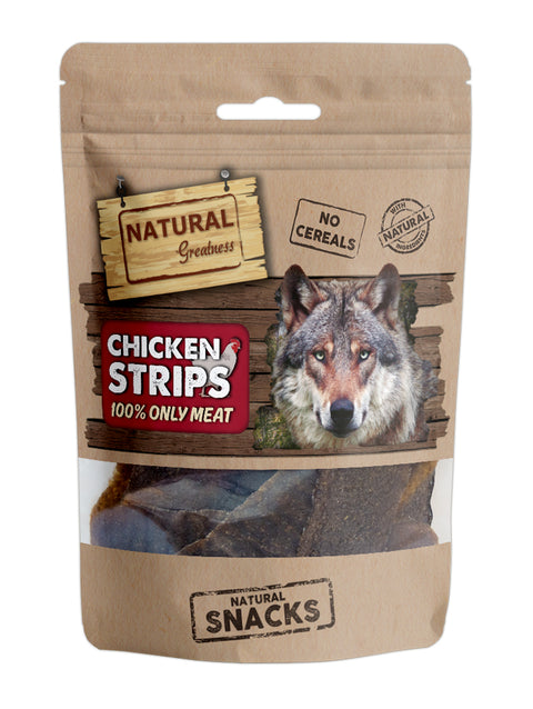 Recompense Caini Natural Greatness OM SNACK CHICKEN STRIPS 70G, fasii pui deshidratat, hipoalergenic, fara cereale image 0