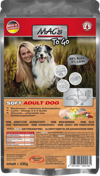 Hrana caini moale MAC's Dog Soft To Go 91026, pui somon, 230g, toate rasele image 0