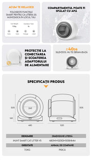 Litiera Automata Smart Cat Litter V5 Cu Spray Deodorizare, Wi-Fi, Senzori, Aplicatie Smart