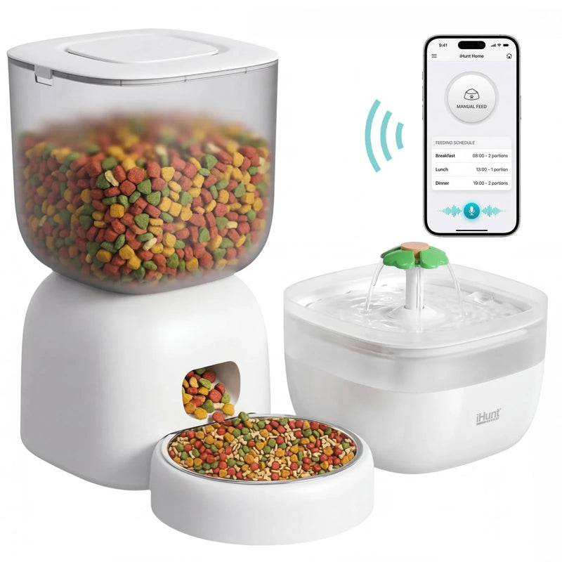 Pachet Smart Pet Care Cu Hranitor Automat 3L Si Fantana Apa 2L, Wi-Fi, Aplicatie Smart